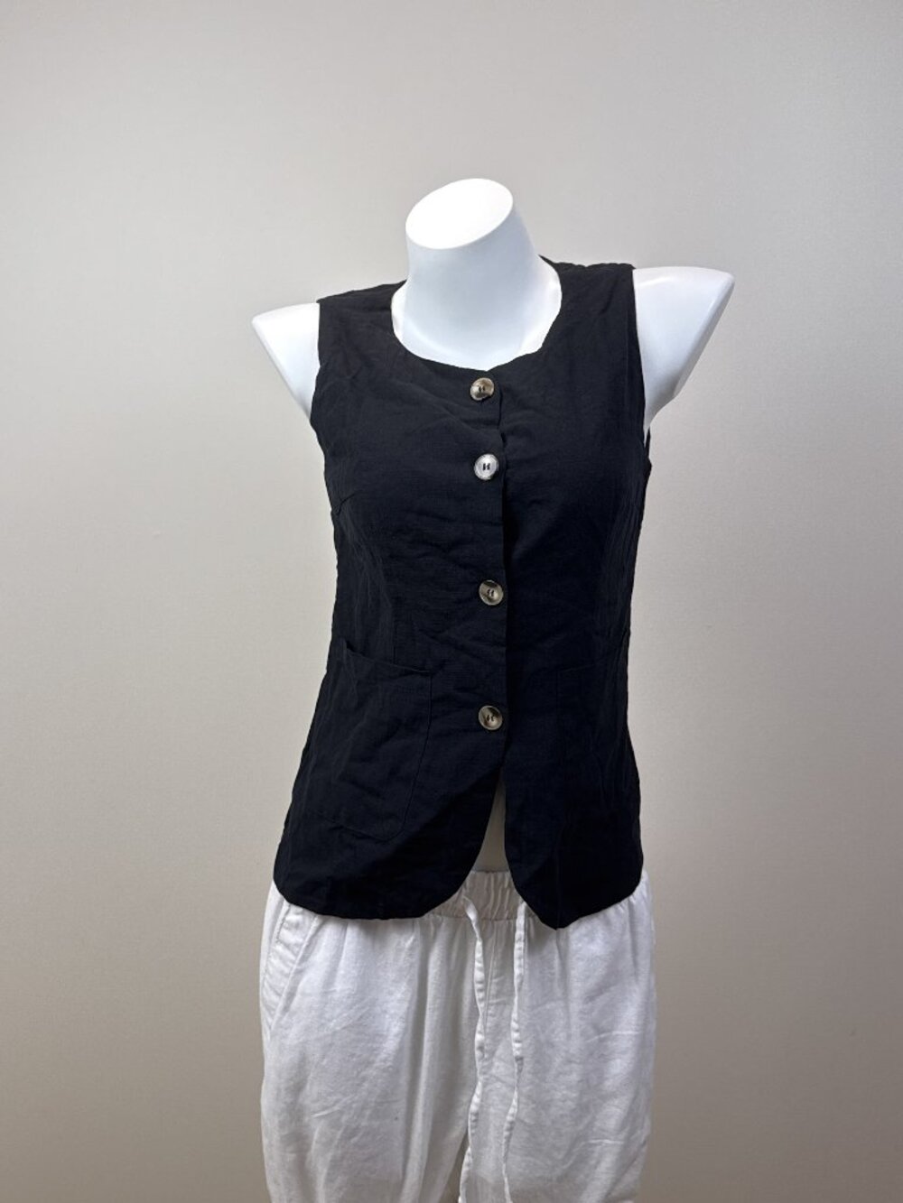 Petal Pup Womens S Black 100% Cotton Button Front Vest Tank Top